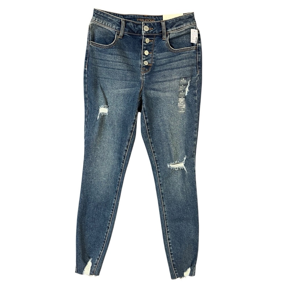 Maurices Jegging 6R Blue Distressed Vintage High‎ Rise Button Fly Stretch Modern